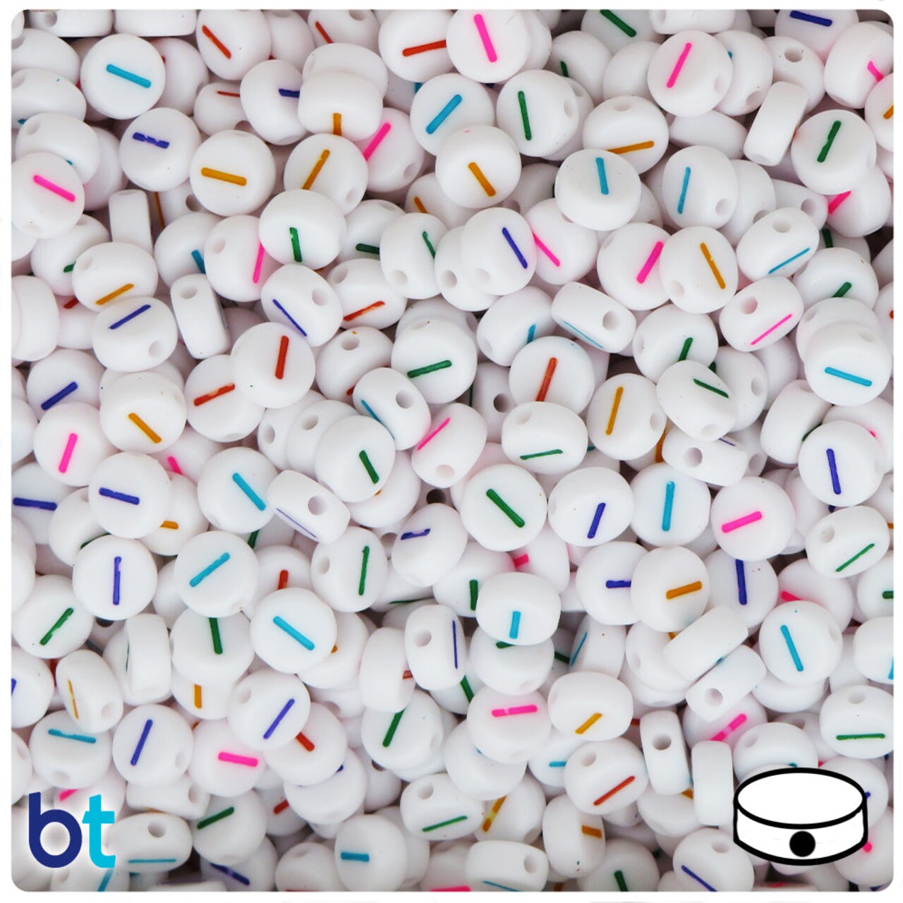 BeadTin White Opaque 7mm Coin Plastic Alpha Beads - Colored Letter I (100pcs)